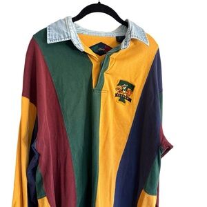 Vintage 90s Disney Store Tigger color block rugby polo shirt denim collar L